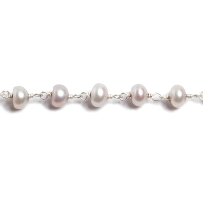 5.5mm Pink Silver Button Pearl .925 Silver Chain by the foot 36 pieces