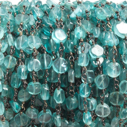 5.5mm Poolwater Blue Apatite coin Black Gold plated Chain by the foot 27 beads
