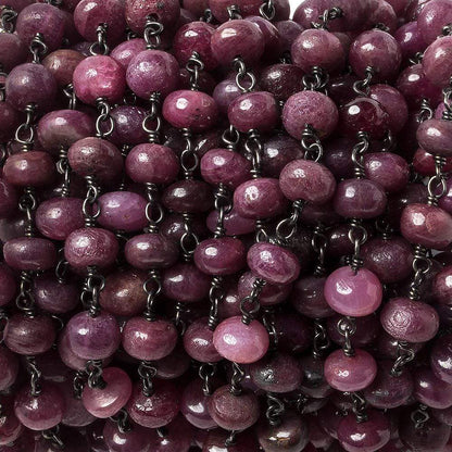 5.5mm Ruby plain rondelle Black Gold .925 Silver Chain 22 inches