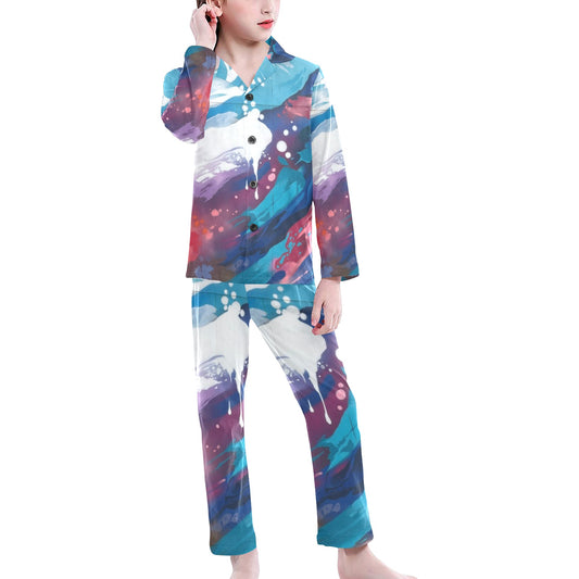 Big Girls' V-Neck Long Pajama Set for Comfortable Sleepwear