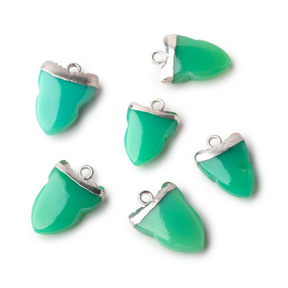 18x13mm Silver Leafed Green Onyx Shark Tooth Pendant 1 piece