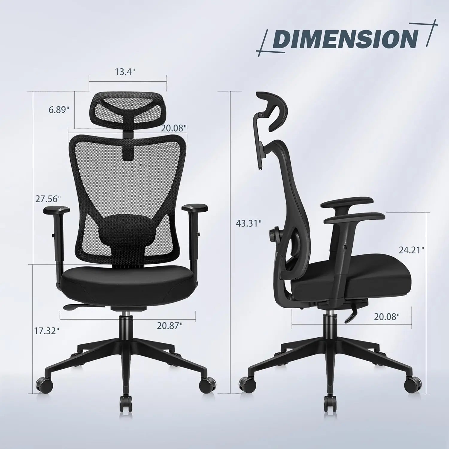 Ergonomic Office Chair High Ba Desk Chair with Headrest Executive Computer Chair with Adjustable Lumbar Support Armrests