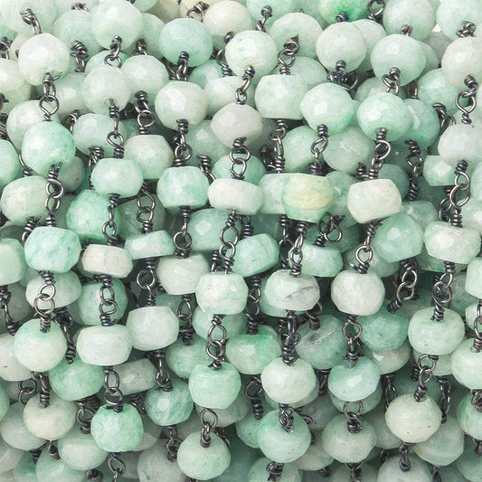 5mm Amazonite faceted rondelle Black Gold Chain by the foot 34 pieces
