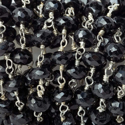 5mm Black Spinel faceted rondelle Silver plated Chain by the foot