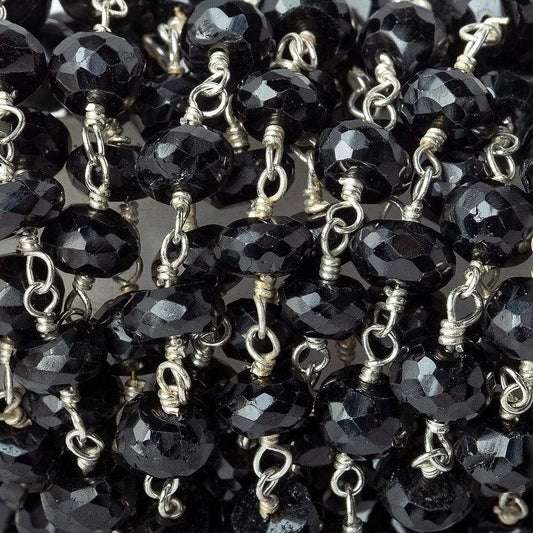 5mm Black Spinel faceted rondelle Silver plated Chain by the foot