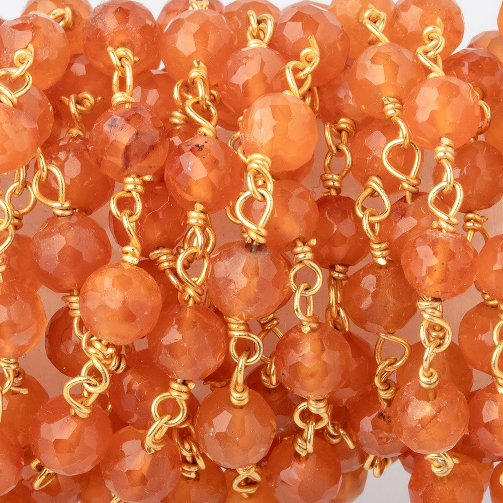 5mm Carnelian Faceted Round Beads on Vermeil Chain