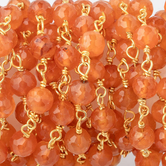 5mm Carnelian Faceted Round Beads on Vermeil Chain