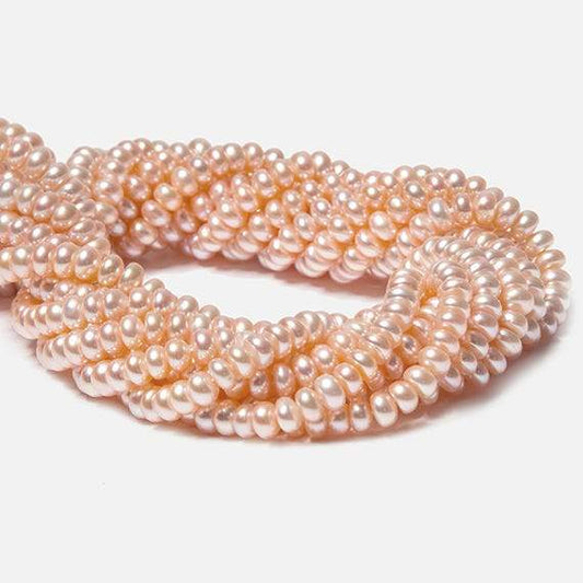 5mm Coral Cream Center Drilled Button Freshwater Pearls 15.5 inch 114 pieces