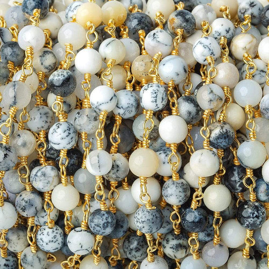5mm Dendritic Opal plain round Gold plated Chain by the foot