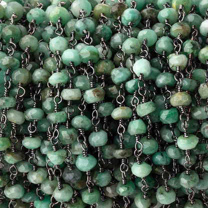5mm Emerald Faceted Rondelles on Black Gold .925 Chain by the Foot