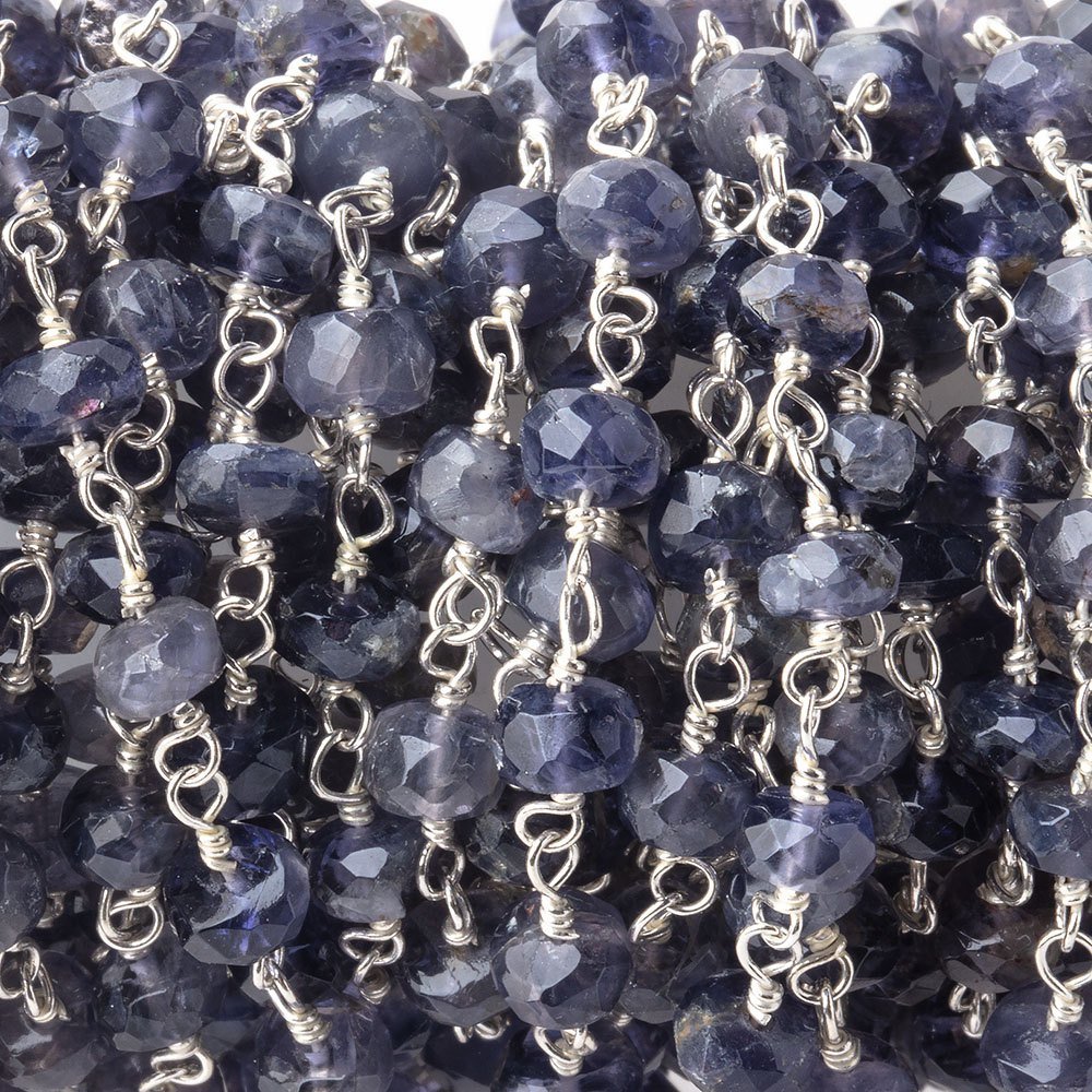 5mm Iolite faceted rondelle Silver plated Chain by the foot 37 pcs