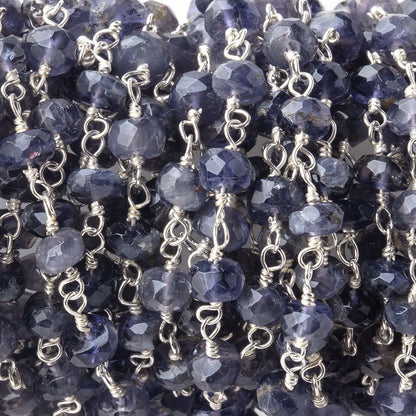 5mm Iolite faceted rondelle Silver plated Chain by the foot 37 pcs