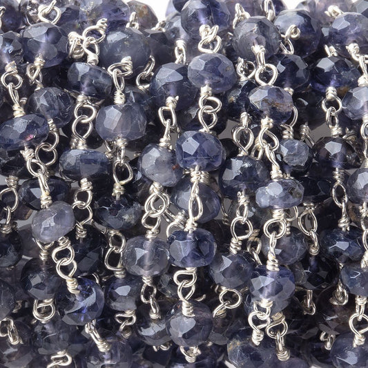 5mm Iolite faceted rondelle Silver plated Chain by the foot 37 pcs