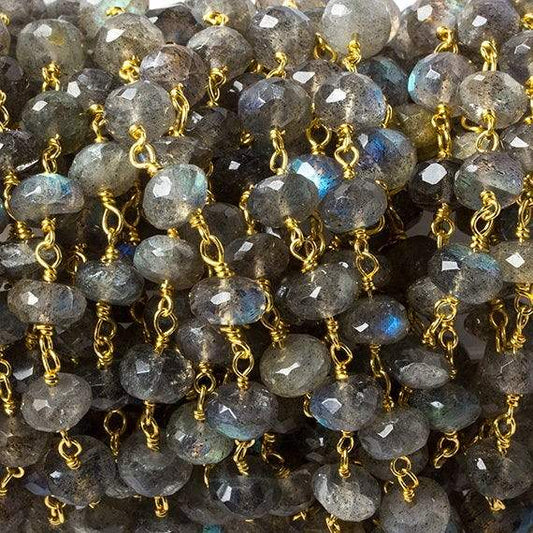 5mm Labradorite faceted rondelle Vermeil Chain by the foot 34 pieces