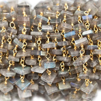 5mm Labradorite Plain Heshi on Vermeil Chain by the foot