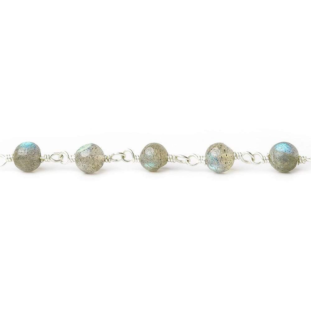 5mm Labradorite plain round Silver plated Chain by the foot