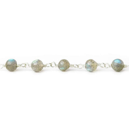 5mm Labradorite plain round Silver plated Chain by the foot
