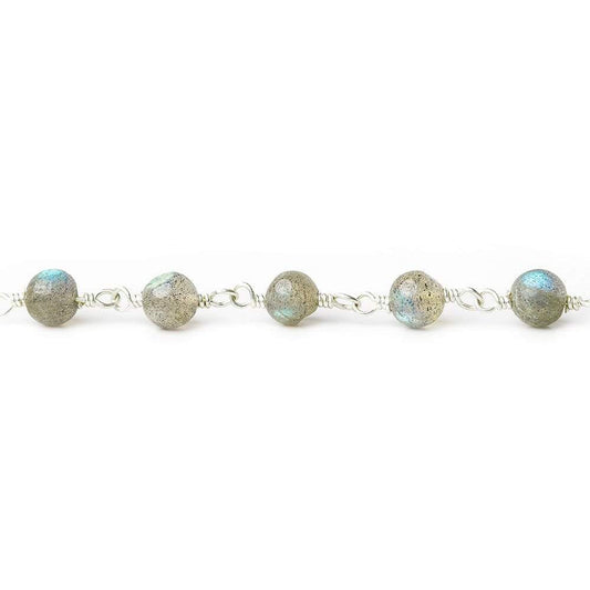 5mm Labradorite plain round Silver plated Chain by the foot
