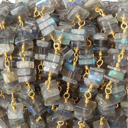 5mm Labradorite square heshi Vermeil Chain by the foot