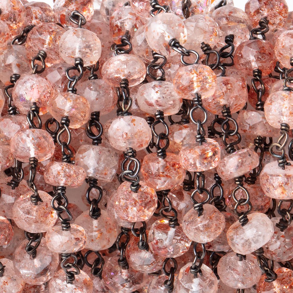 5mm Lepidocrocite Faceted Rondelles on Black Gold over .925 Silver Chain