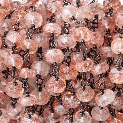 5mm Lepidocrocite Faceted Rondelles on Black Gold over .925 Silver Chain