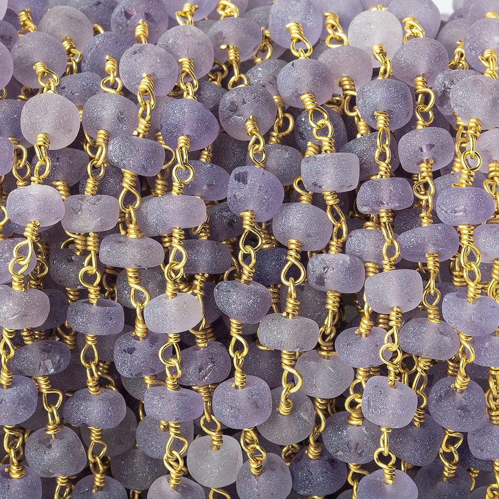 5mm Matte Amethyst plain rondelle Gold plated Chain by the foot