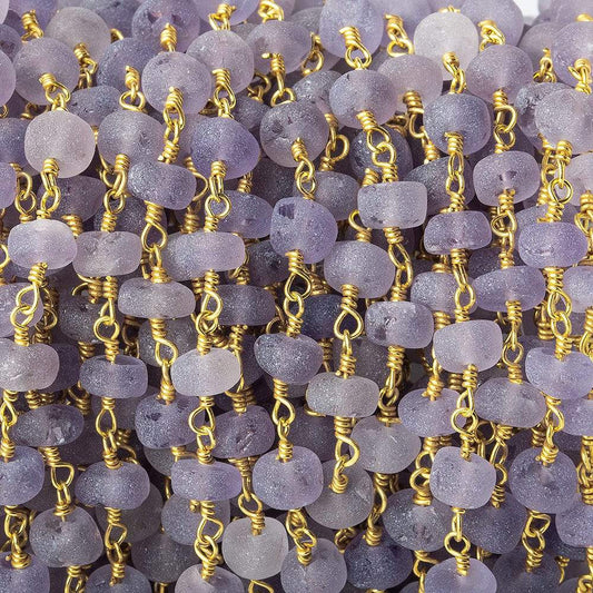 5mm Matte Amethyst plain rondelle Gold plated Chain by the foot