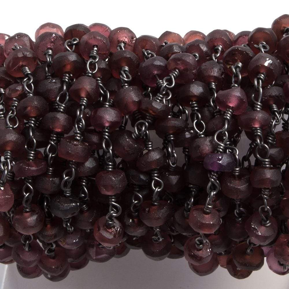 5mm Matte Garnet rondelle Black Gold plated Chain by the foot 32 pieces