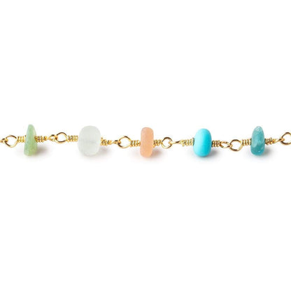 5mm Matte Multi Gem Plain Rondelle on Gold Plated Chain 30pcs