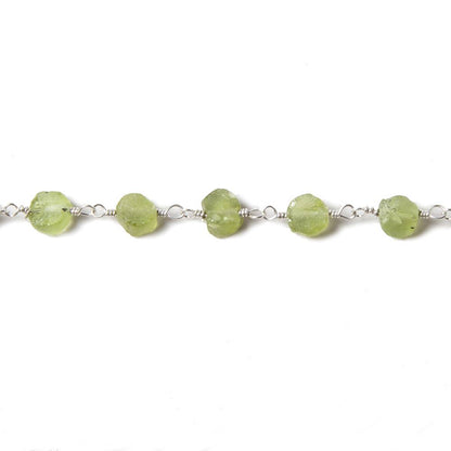 5mm Matte Peridot Coin Silver plated Chain by the foot 28 pcs