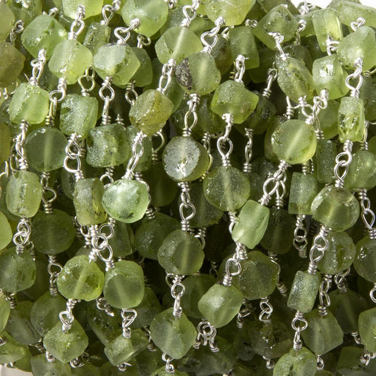 5mm Matte Peridot Coin Silver plated Chain by the foot 28 pcs