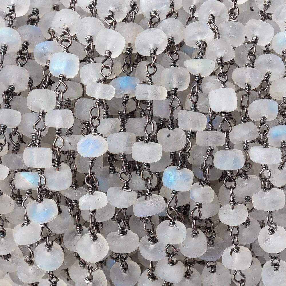 5mm Matte Rainbow Moonstone Plain Rondelles on Black Gold Plated Chain 35pcs