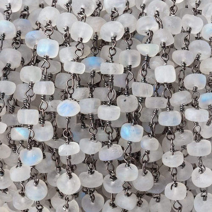 5mm Matte Rainbow Moonstone Plain Rondelles on Black Gold Plated Chain 35pcs