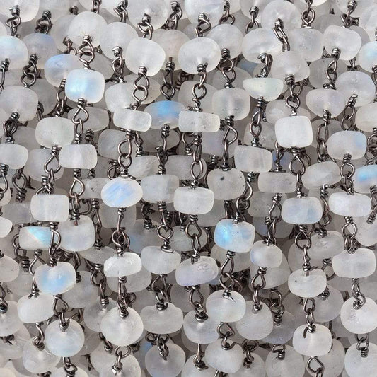 5mm Matte Rainbow Moonstone Plain Rondelles on Black Gold Plated Chain 35pcs