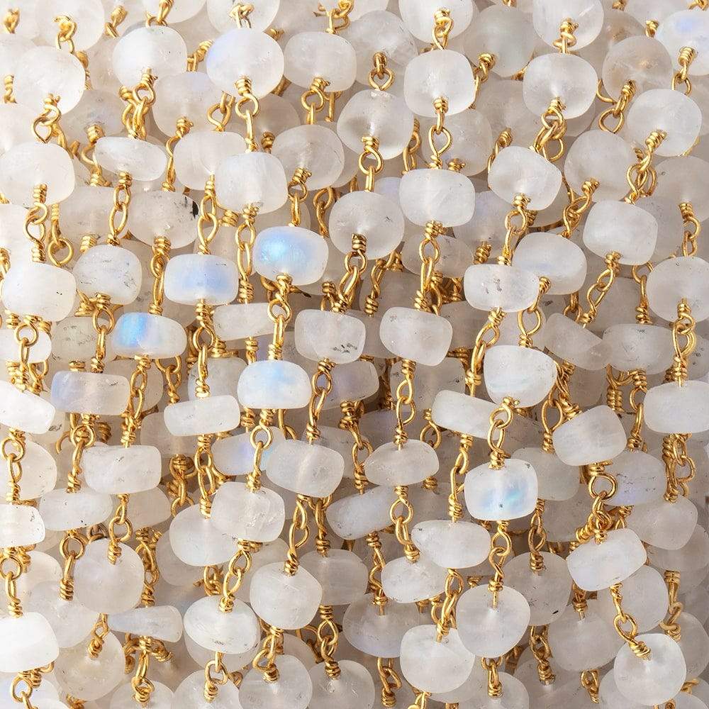 4mm Matte Rainbow Moonstone Plain Rondelles on Gold Plated Chain 35pcs