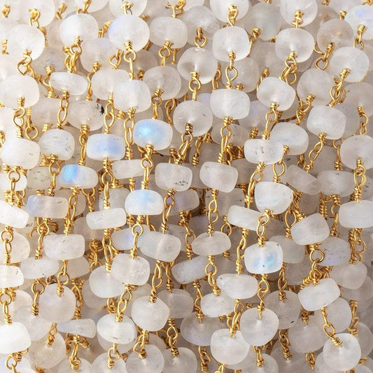 4mm Matte Rainbow Moonstone Plain Rondelles on Gold Plated Chain 35pcs