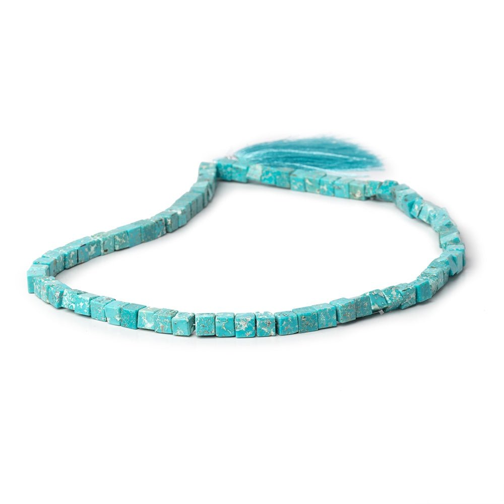 5mm Mongolian Turquoise Plain Cube Beads 16 inch 77 pieces AA