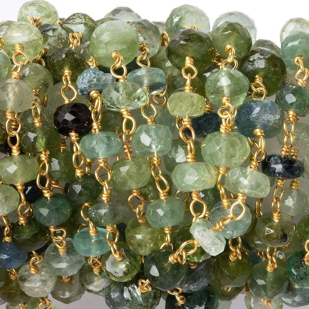 5mm Moss Aquamarine faceted rondelle Vermeil Chain by the foot 37 beads