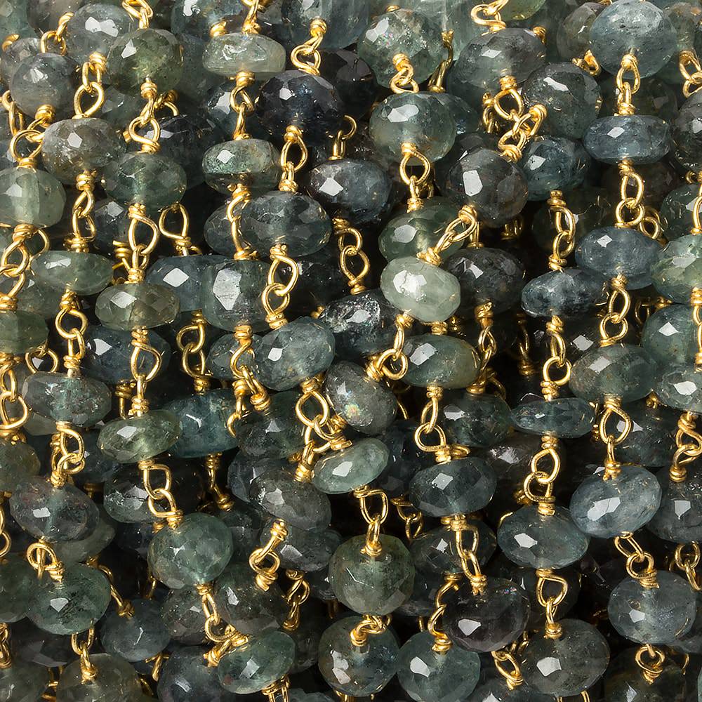 5mm Moss Aquamarine faceted rondelle Vermeil Chain by the foot 37 beads