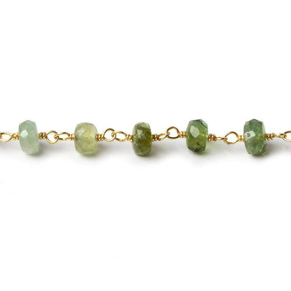 5mm Moss Aquamarine faceted rondelle Vermeil Chain by the foot 37 beads