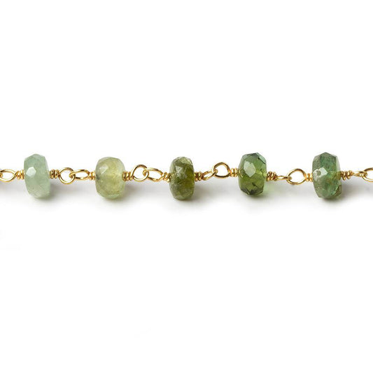 5mm Moss Aquamarine faceted rondelle Vermeil Chain by the foot 37 beads