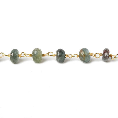 5mm Moss Aquamarine faceted rondelle Vermeil Chain by the foot 37 beads