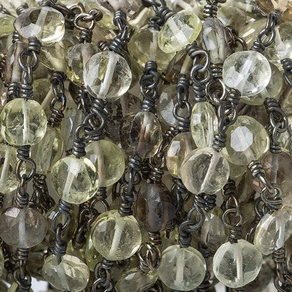 5mm Multi Color Quartz faceted coin Black Gold plated Chain by the foot