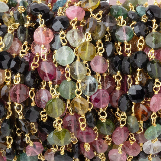 5mm Multi Color Tourmaline Faceted Coins on Vermeil Chain