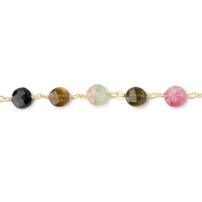 5mm Multi Color Tourmaline Faceted Coins on Vermeil Chain