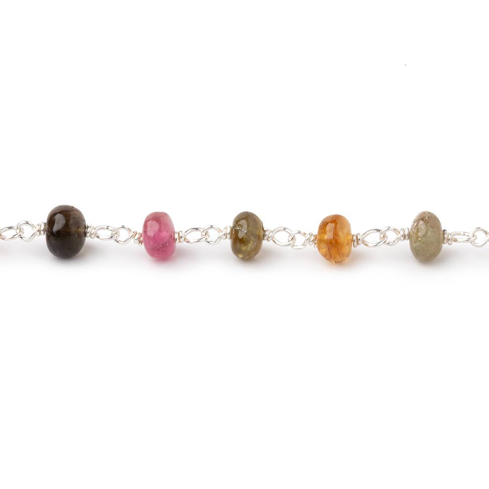 5mm Multi Color Tourmaline Plain Rondelles on Sterling Silver Chain