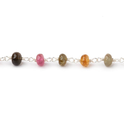 5mm Multi Color Tourmaline Plain Rondelles on Sterling Silver Chain
