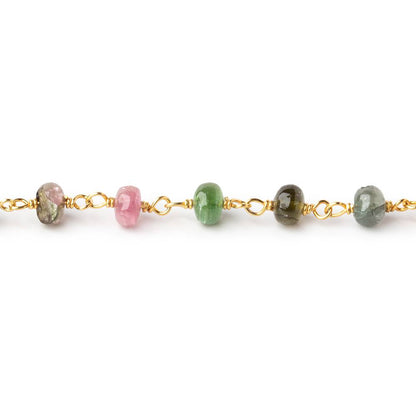 5mm Multi Color Tourmaline Plain Rondelles on Vermeil Chain by the Foot