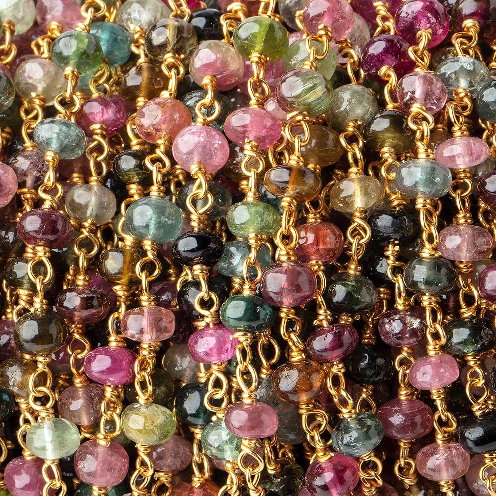 5mm Multi Color Tourmaline Plain Rondelles on Vermeil Chain by the Foot