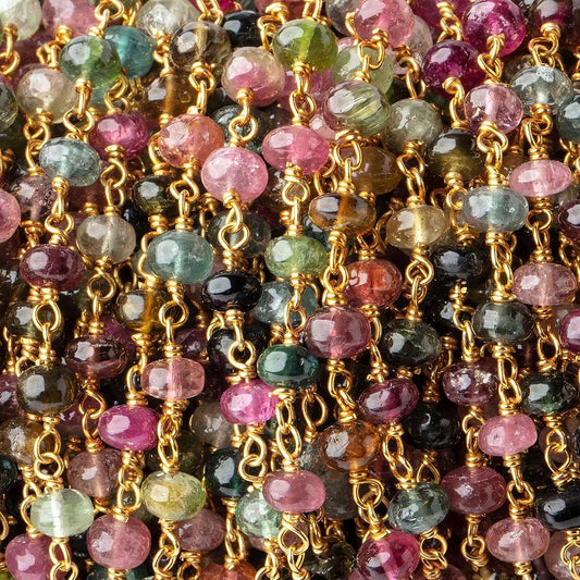 5mm Multi Color Tourmaline Plain Rondelles on Vermeil Chain by the Foot